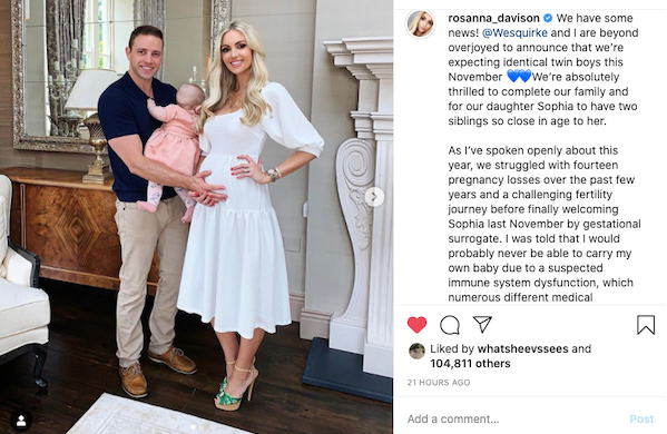 Rosanna Davison Announces 'Miracle' Twin Pregnancy After 14 Miscarriages